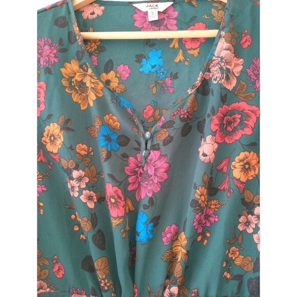 Jack by BB Dakota Women's Peasant Top Blouse V-Neck Small Floral Slit Sleeve - Picture 12 of 13